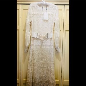 Spell & The Gypsy Collective “Dawn Lace Belted Midi” Dress, Cream, Size S NWT !